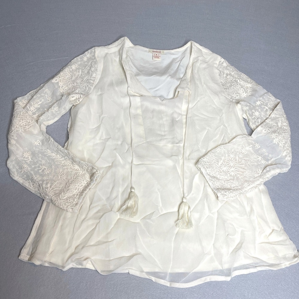 Sundance Cream Boho Peasant Long‎ Sleeve Blouse Medium